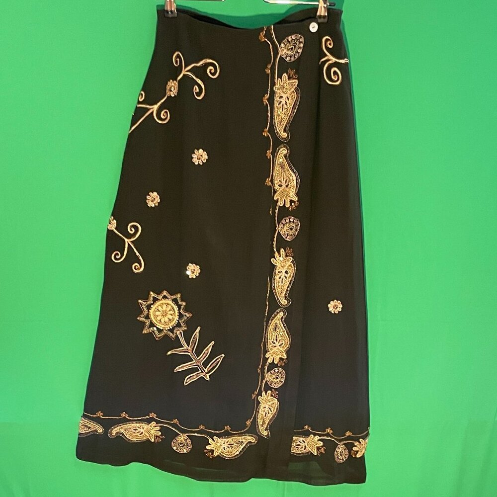 Soft Surroundings Embroidered Wrap Skirt, Size S